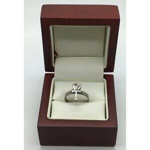 Egyptian Sterling Silver Ankh  Ring Band Open Work Ring Egyptian Revival Size 4